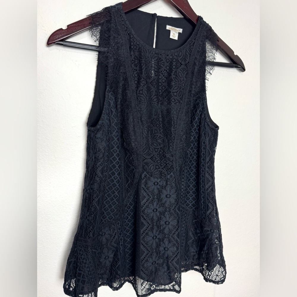 Sundance women’s Black lace top XS sleeveless tank romantic goth boho western